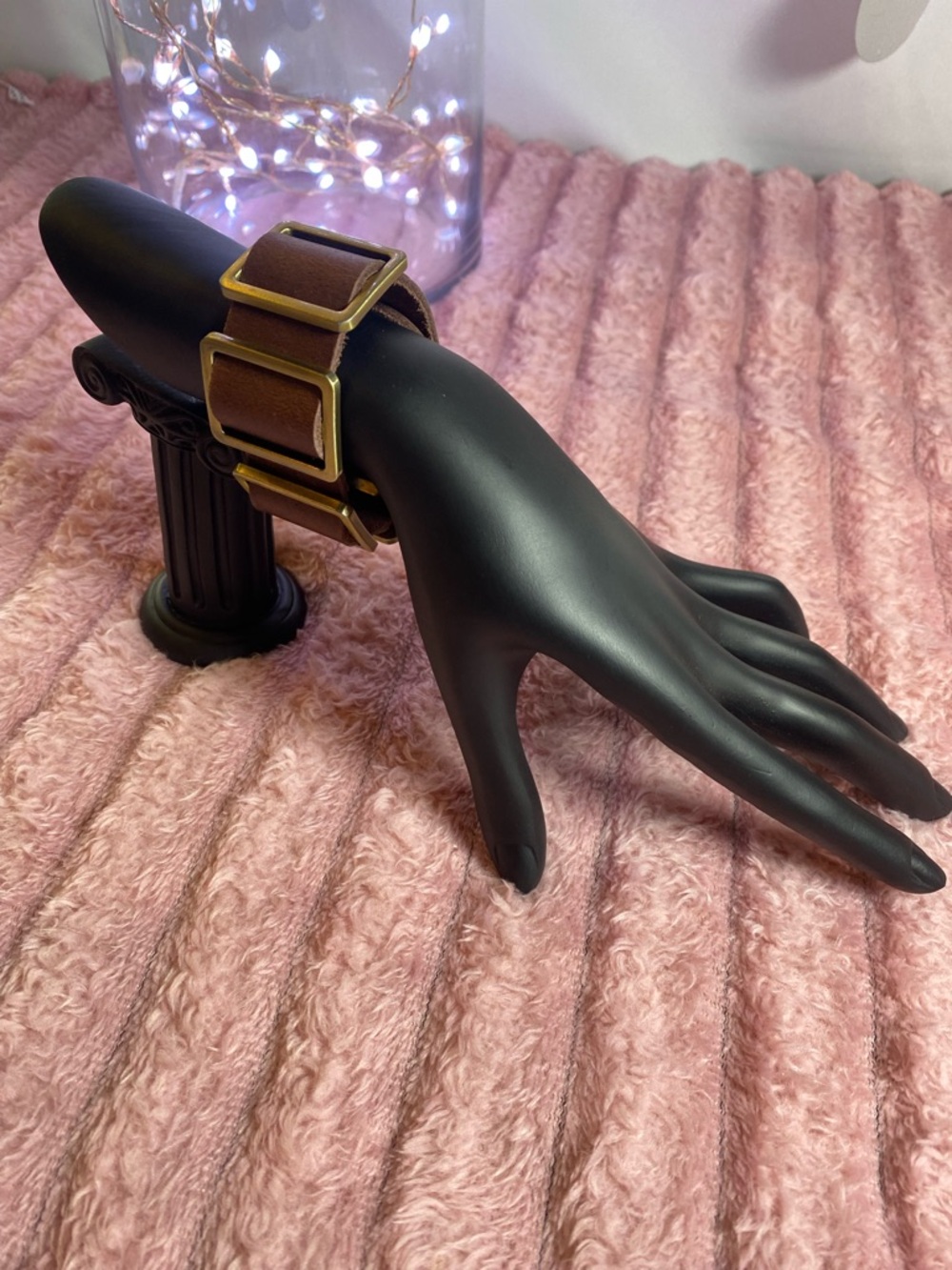 Handcrafted Leather Strap Bracelet in Brown with Gold Hardware